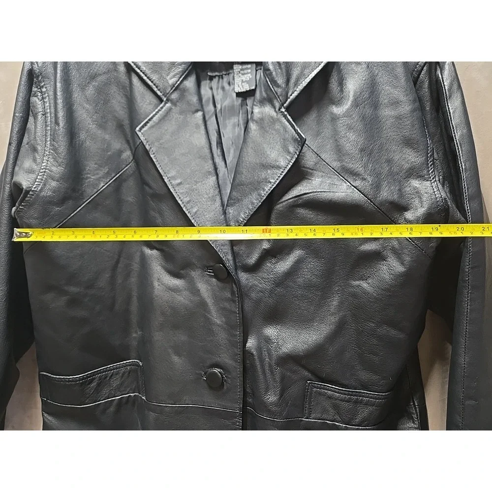 Vintage 90s Women Comint Black Leather Longline Trench‎ Coat Medium Oversized